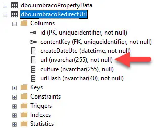 dbo.umbracoRedirectUrl table in Umbraco database