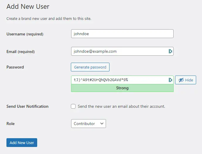 Creating a new WordPress user for the integration.