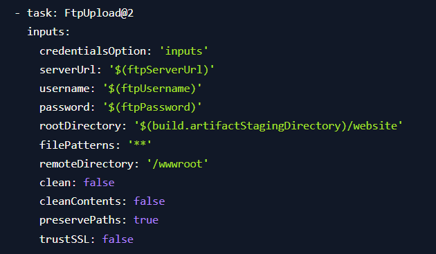 Deploy ASP.NET Website with Azure DevOps and FtpUpload@2