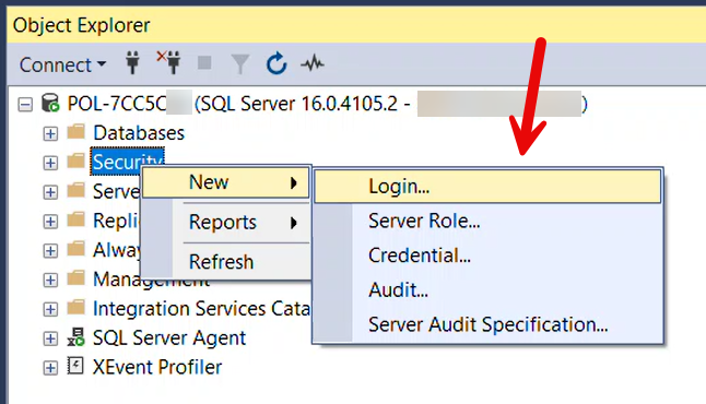 Open the Login - New dialog from Security > Logins.