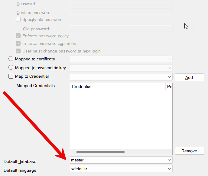 Set a default database only when it is useful for the connection scenario.