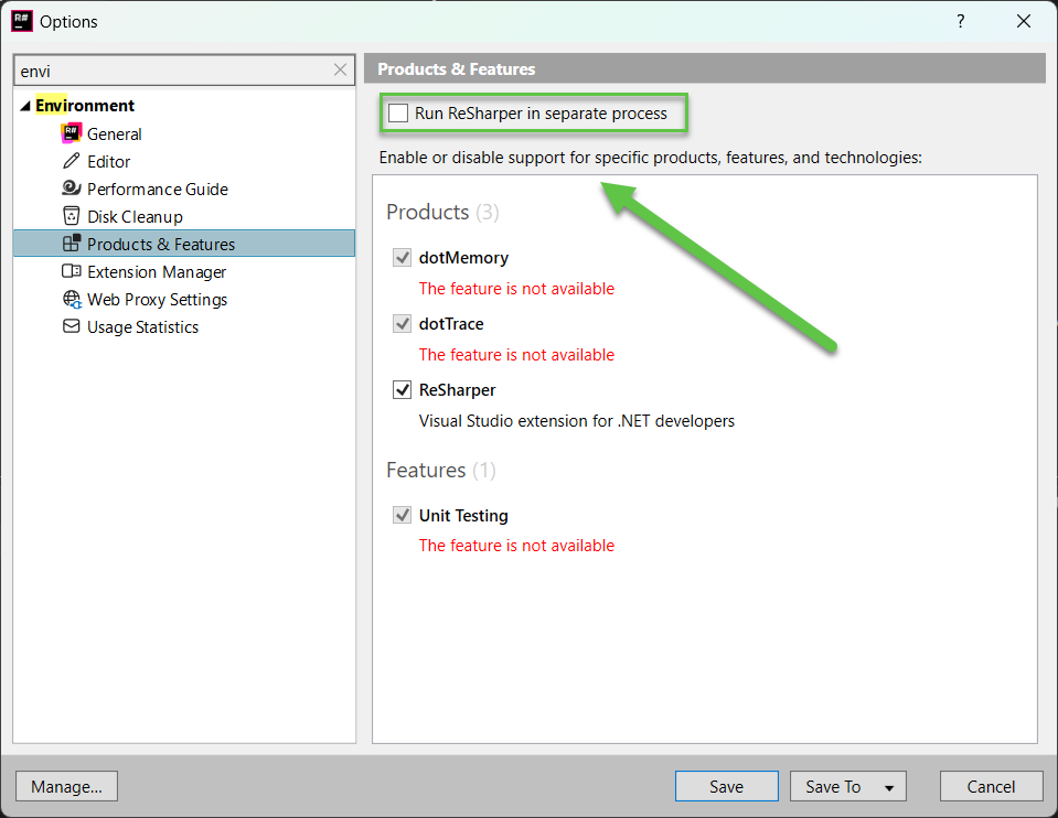 Run ReSharper in separate process option