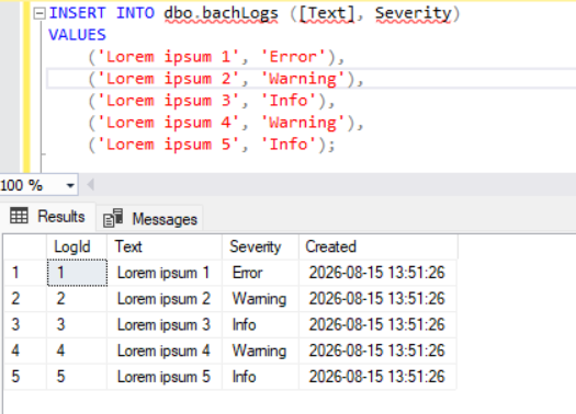 Insert sample rows