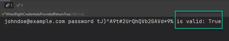 Successful xUnit authentication test output.