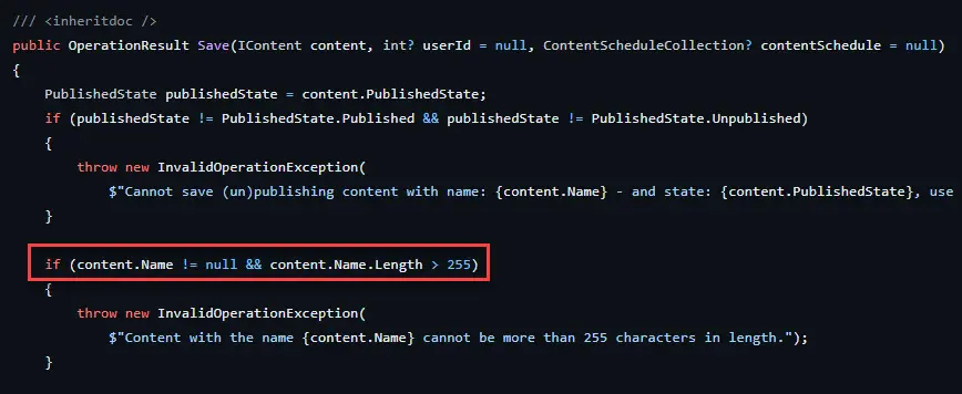 Umbraco 13 node-name 255-character limit.