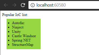 Umbraco 7 rendering values supplied through the injected service.