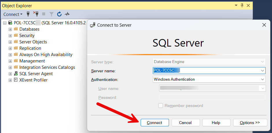 Connect to the SQL Server instance in SSMS.