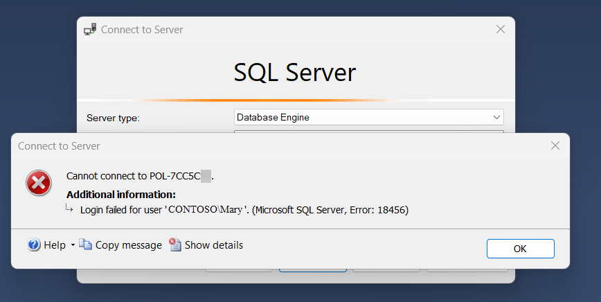A Windows account can exist in Active Directory but still have no SQL Server login.