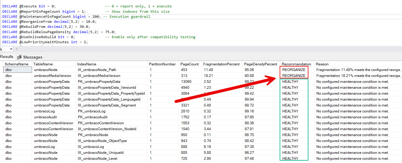 SQL Server index health report