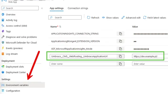 Configure UmbracoApplicationUrl in Azure Web Apps
