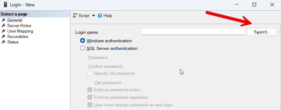 Select and verify the existing Windows domain principal.