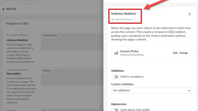 Create a 302 Redirect in Umbraco with umbracoRedirect